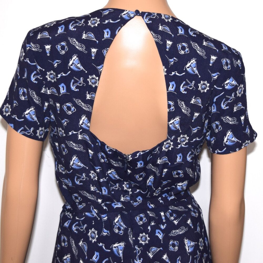 NWOT Polo Ralph Lauren Navy Nautical Cutout Lined Short Sleeve Belt Dress Size 6 - Picture 4 of 9